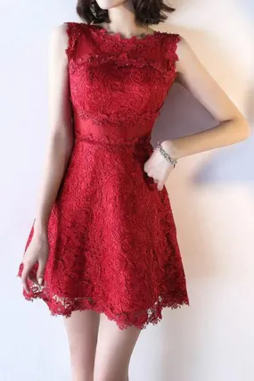 A Line Homecoming Dresses Scoop Lace Short/Mini Zipper Up