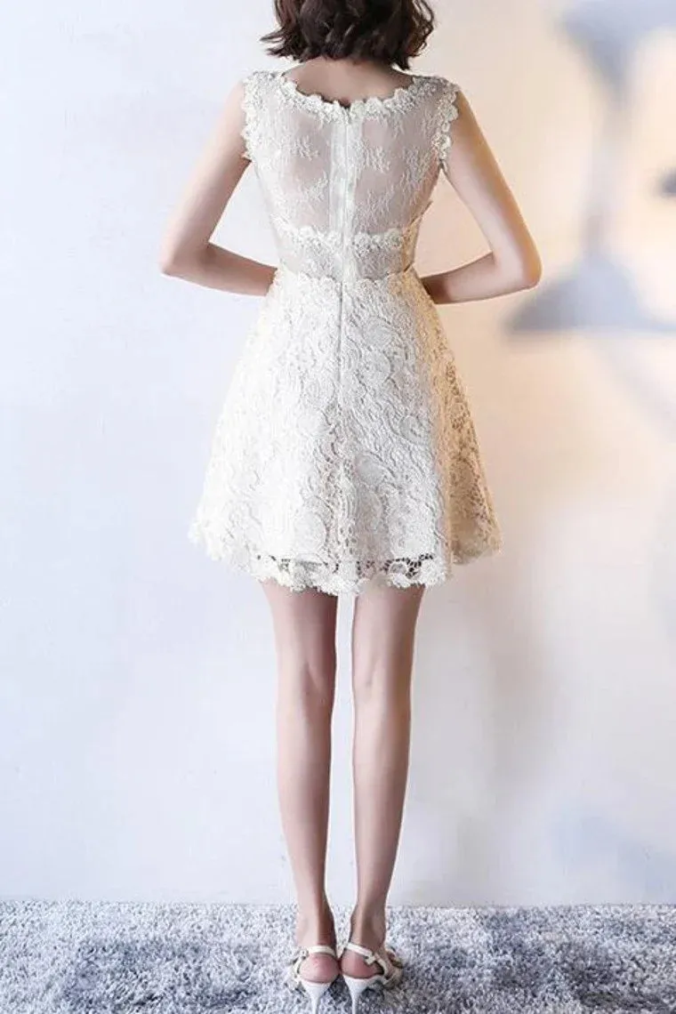 A Line Homecoming Dresses Scoop Lace Short/Mini Zipper Up