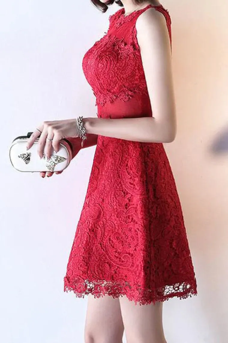 A Line Homecoming Dresses Scoop Lace Short/Mini Zipper Up