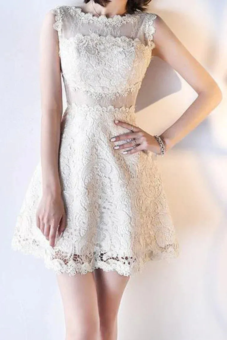 A Line Homecoming Dresses Scoop Lace Short/Mini Zipper Up