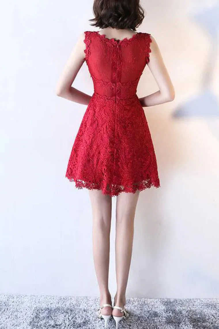 A Line Homecoming Dresses Scoop Lace Short/Mini Zipper Up