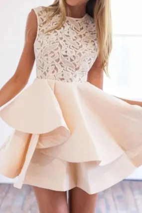 A Line Scoop Homecoming Dresses Satin & Lace Short/Mini
