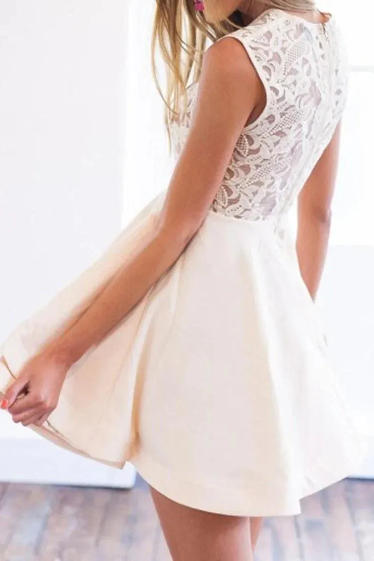 A Line Scoop Homecoming Dresses Satin & Lace Short/Mini