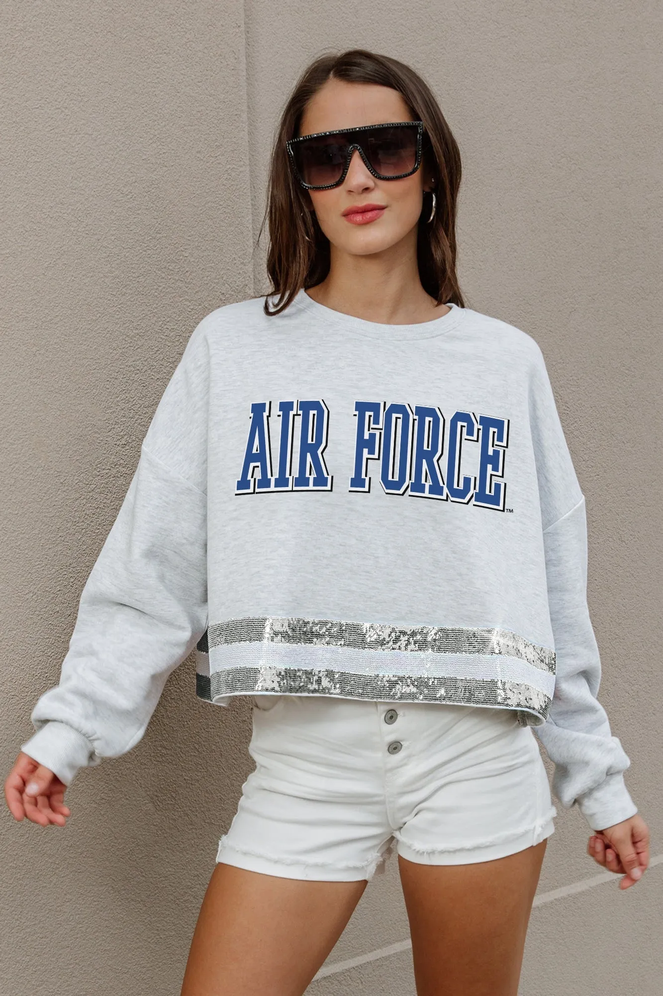 AIR FORCE FALCONS PASS THE SHINE SEQUIN TRIM MID-CROP SWEATSHIRT