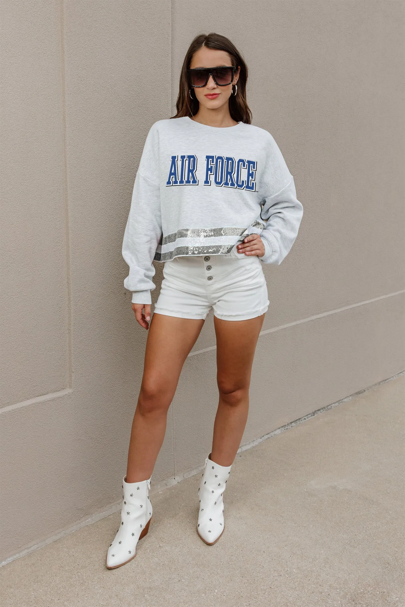 AIR FORCE FALCONS PASS THE SHINE SEQUIN TRIM MID-CROP SWEATSHIRT