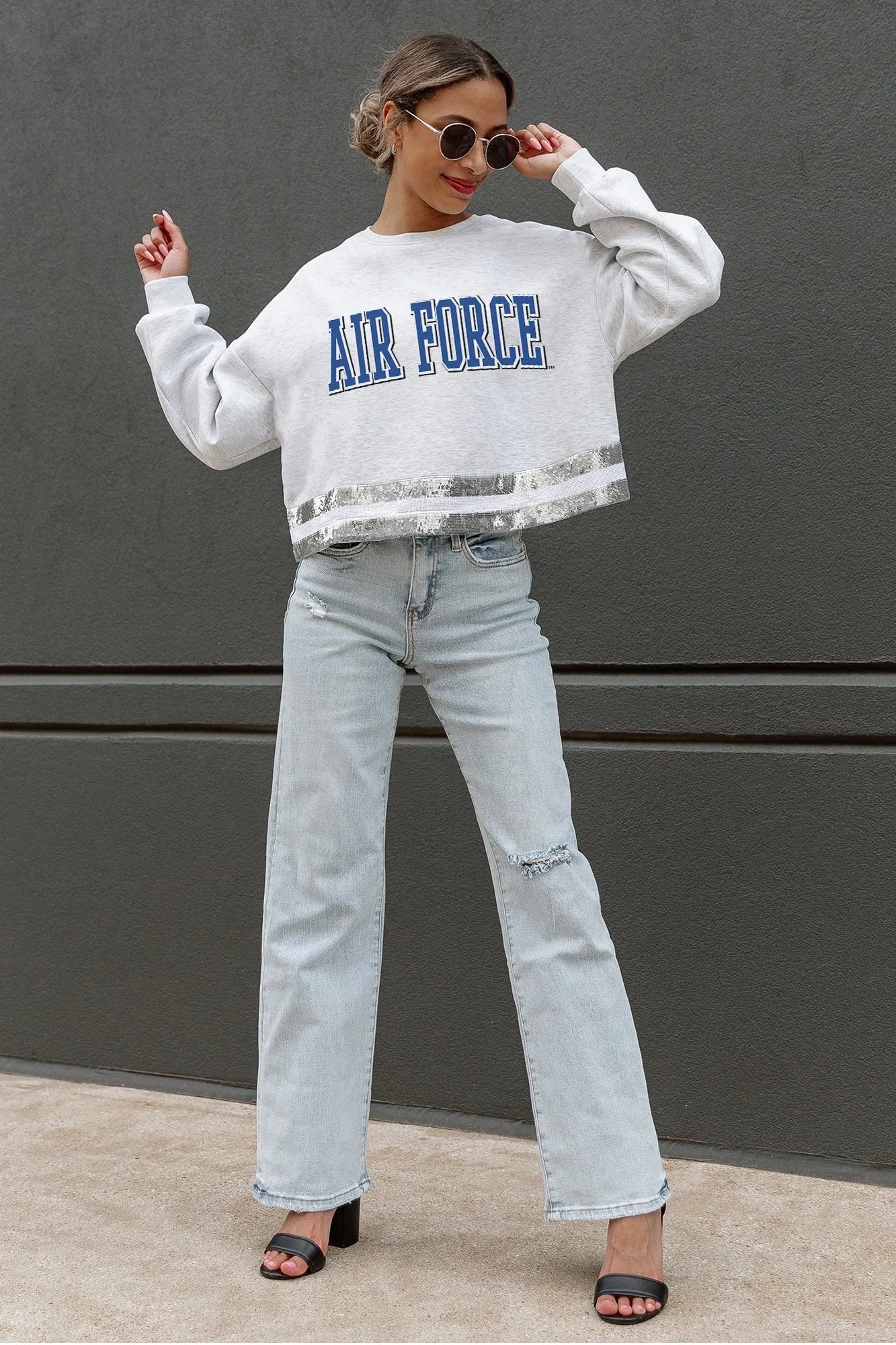 AIR FORCE FALCONS PASS THE SHINE SEQUIN TRIM MID-CROP SWEATSHIRT