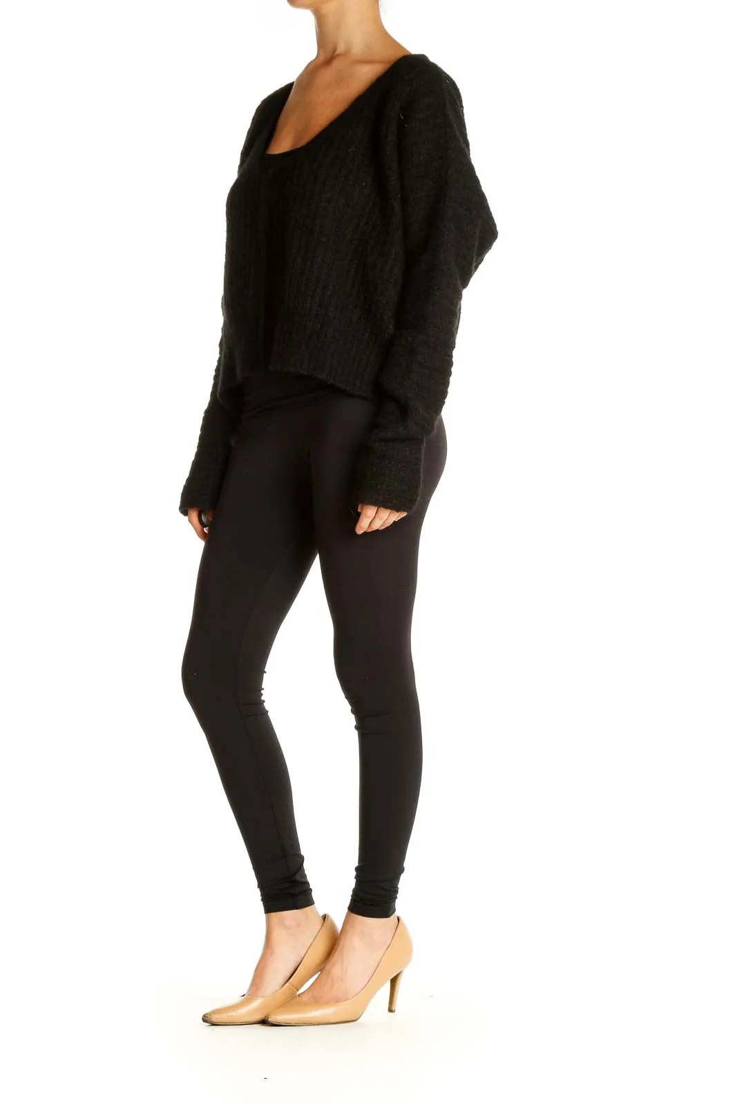 Black Cropped Knit Sweater