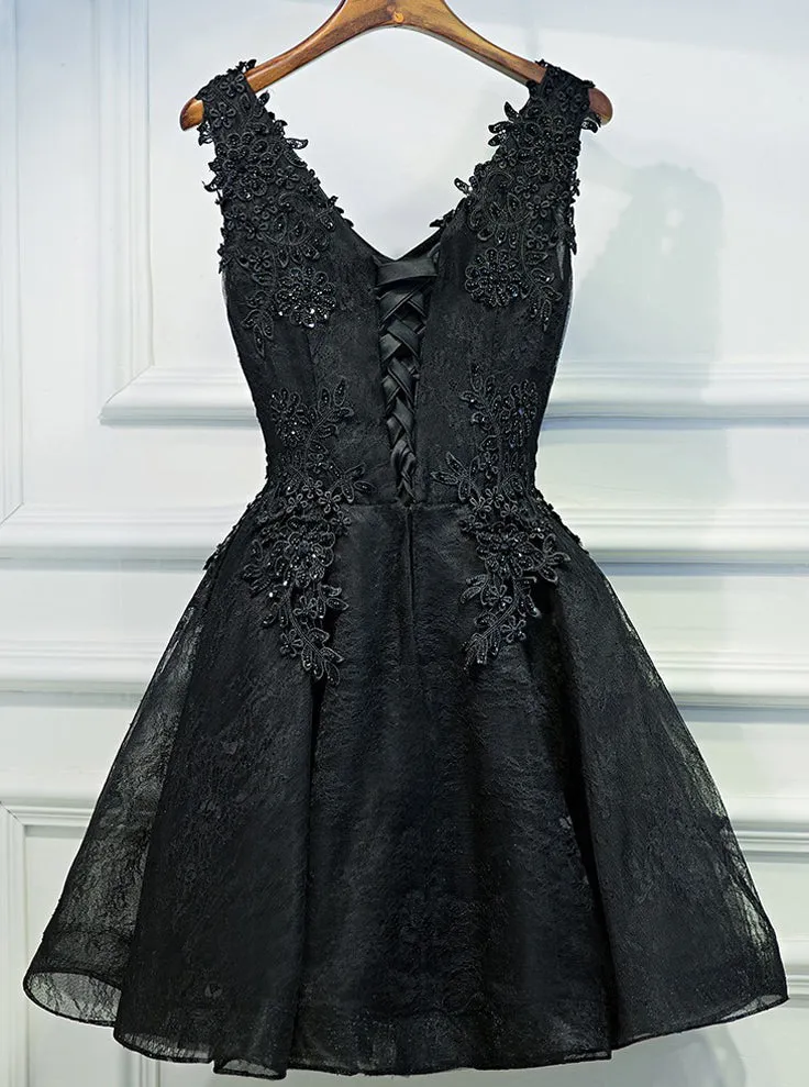 Black Homecoming Dresses,Lace Homecoming Dress,Little Black Dresses,Short Homecoming Dress,HC00030