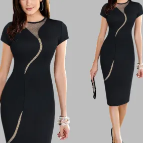 Fashion Round Neck Patchwork Slim Bodycon Dress