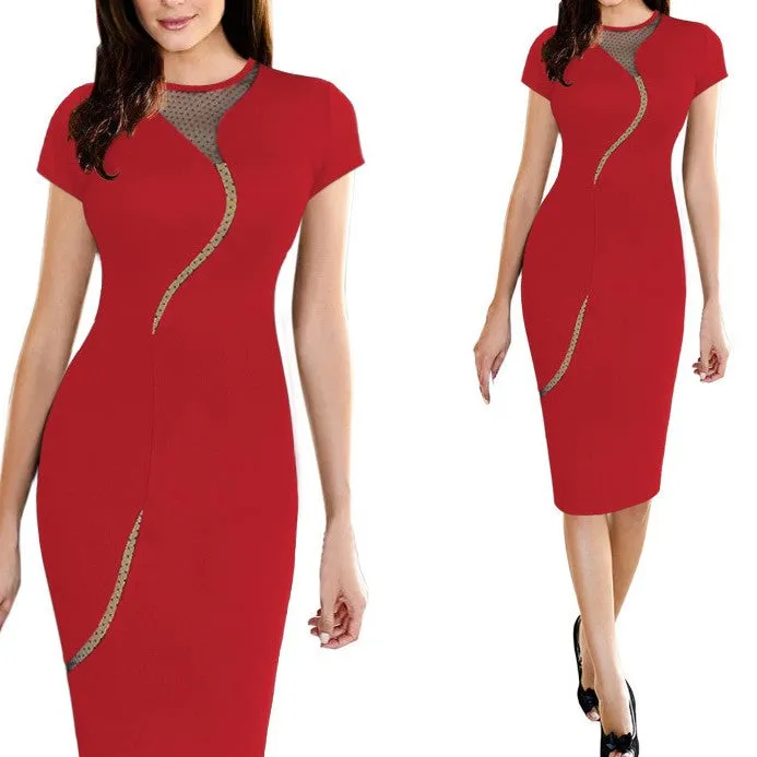 Fashion Round Neck Patchwork Slim Bodycon Dress