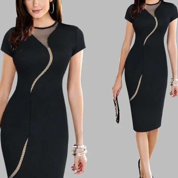 Fashion Round Neck Patchwork Slim Bodycon Dress