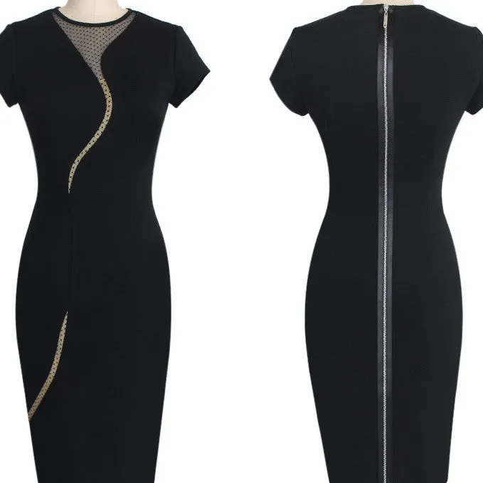 Fashion Round Neck Patchwork Slim Bodycon Dress