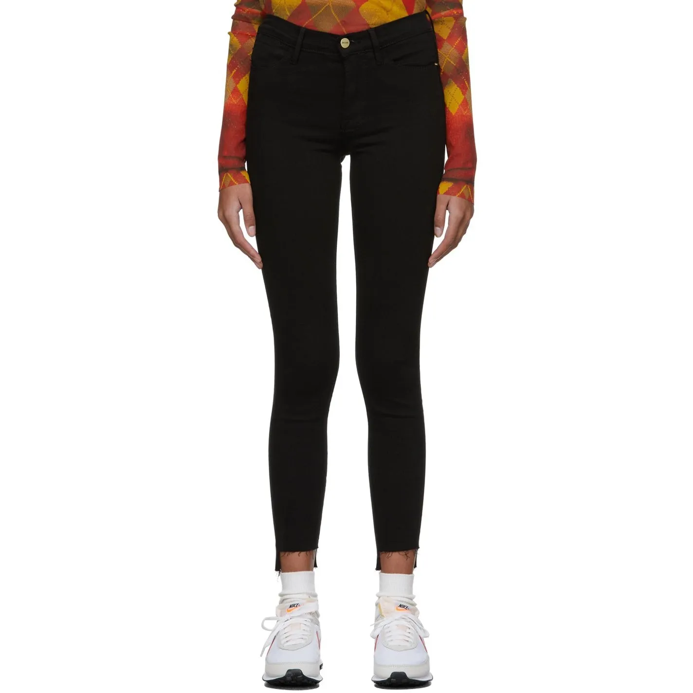 Frame Black 'Le High Skinny' Raw Stagger Jeans