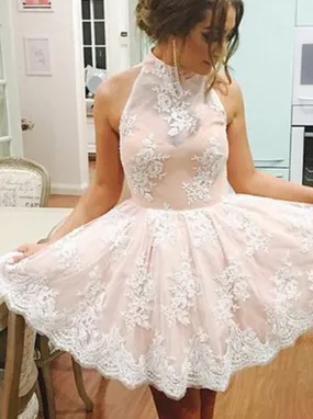 High Neck Homecoming Dresses,Lace Homecoming Dress,Backless Homecoming Dress,HC00094