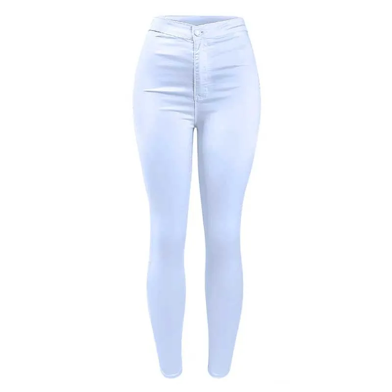 High Waist White Basic Stretch Skinny Denim Pants Trousers Jeans