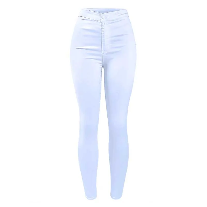High Waist White Basic Stretch Skinny Denim Pants Trousers Jeans