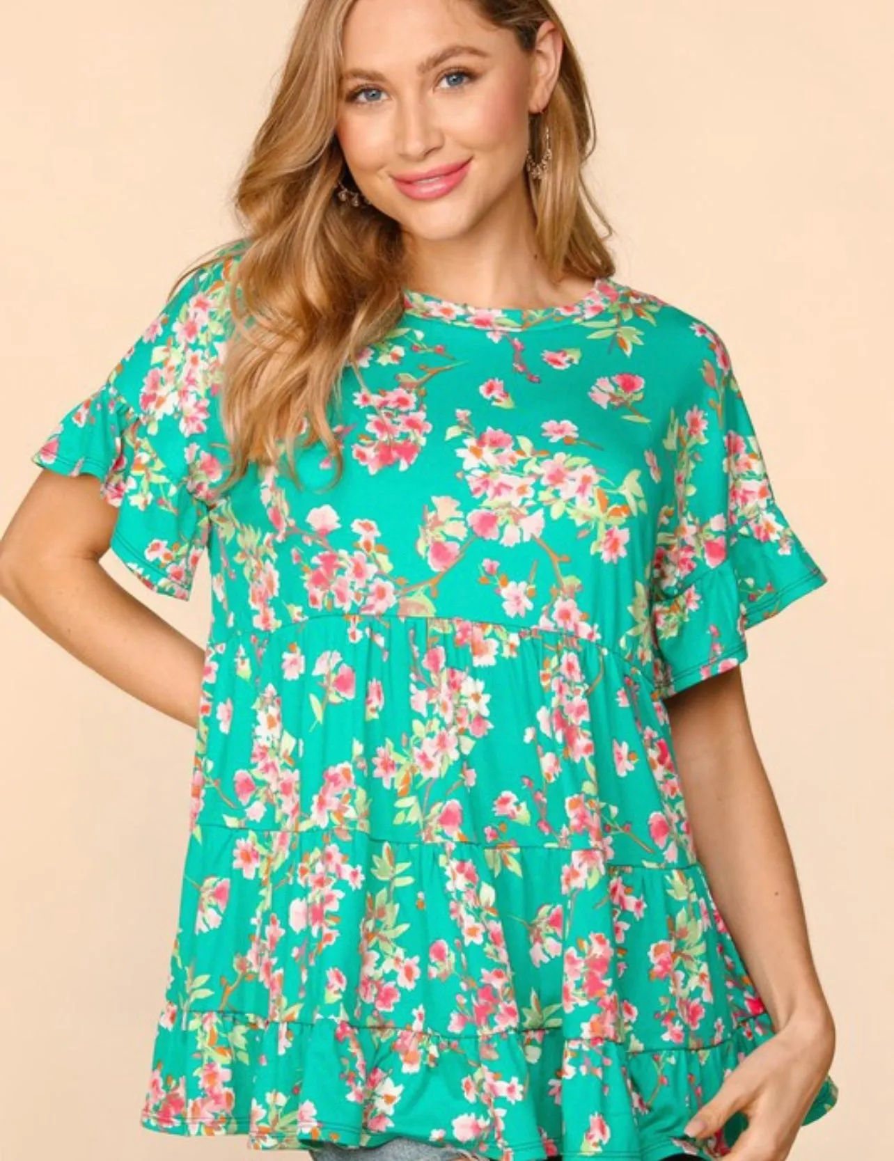 Ivy ~ Emerald Green or Fuchsia Floral Babydoll Top