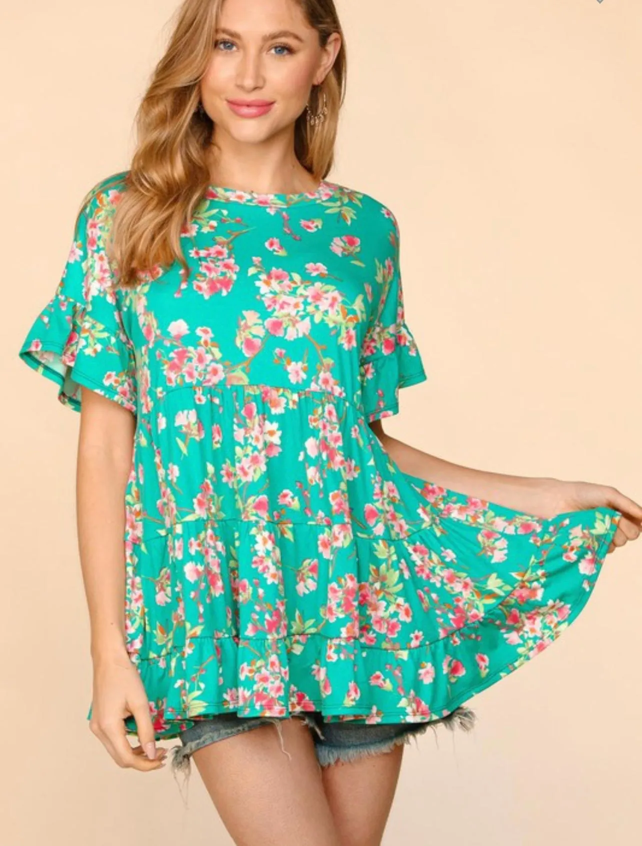 Ivy ~ Emerald Green or Fuchsia Floral Babydoll Top