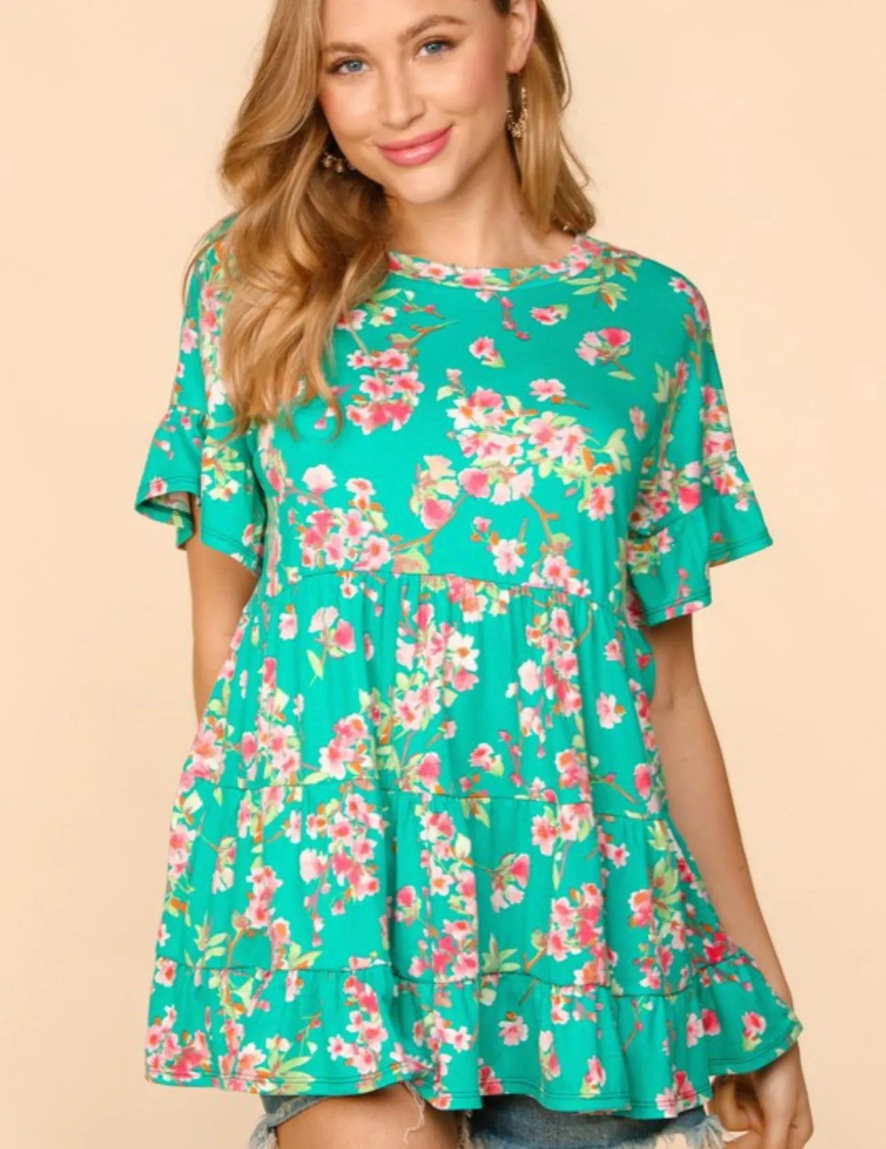 Ivy ~ Emerald Green or Fuchsia Floral Babydoll Top
