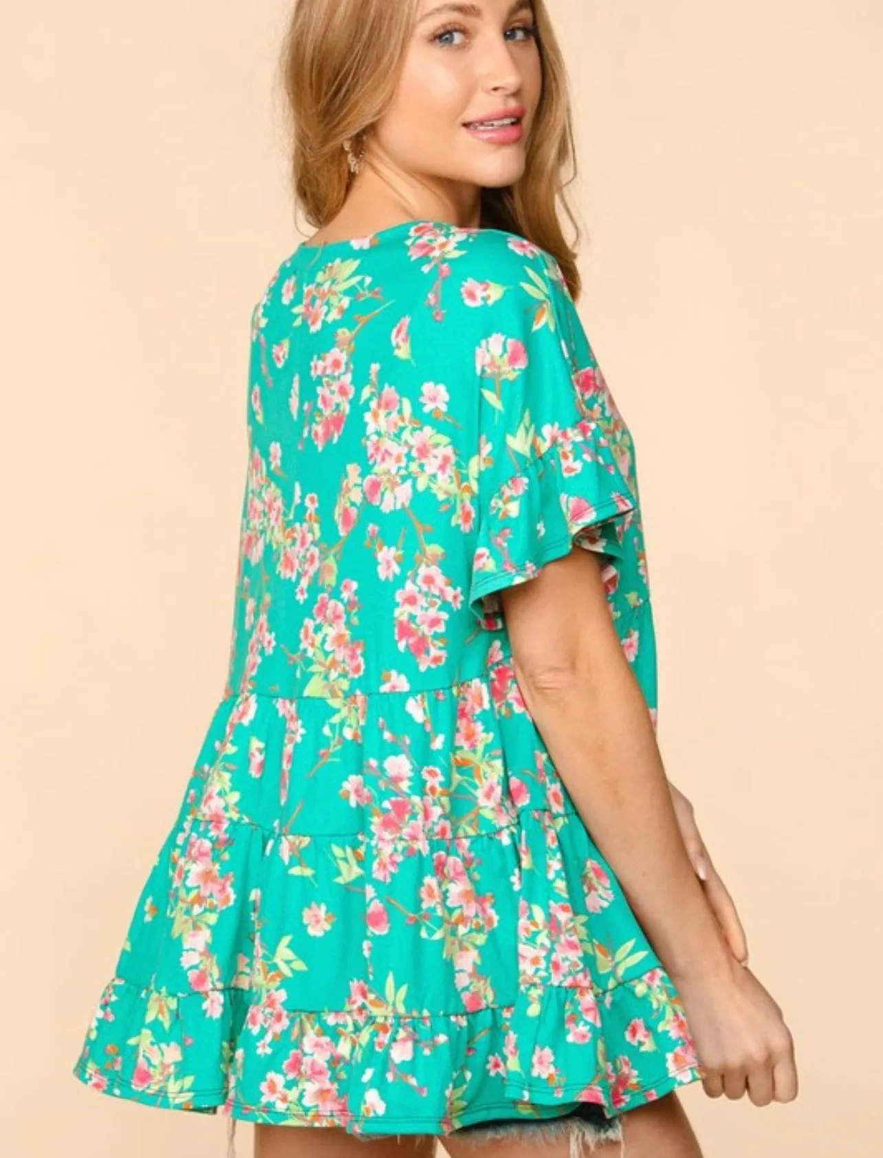 Ivy ~ Emerald Green or Fuchsia Floral Babydoll Top