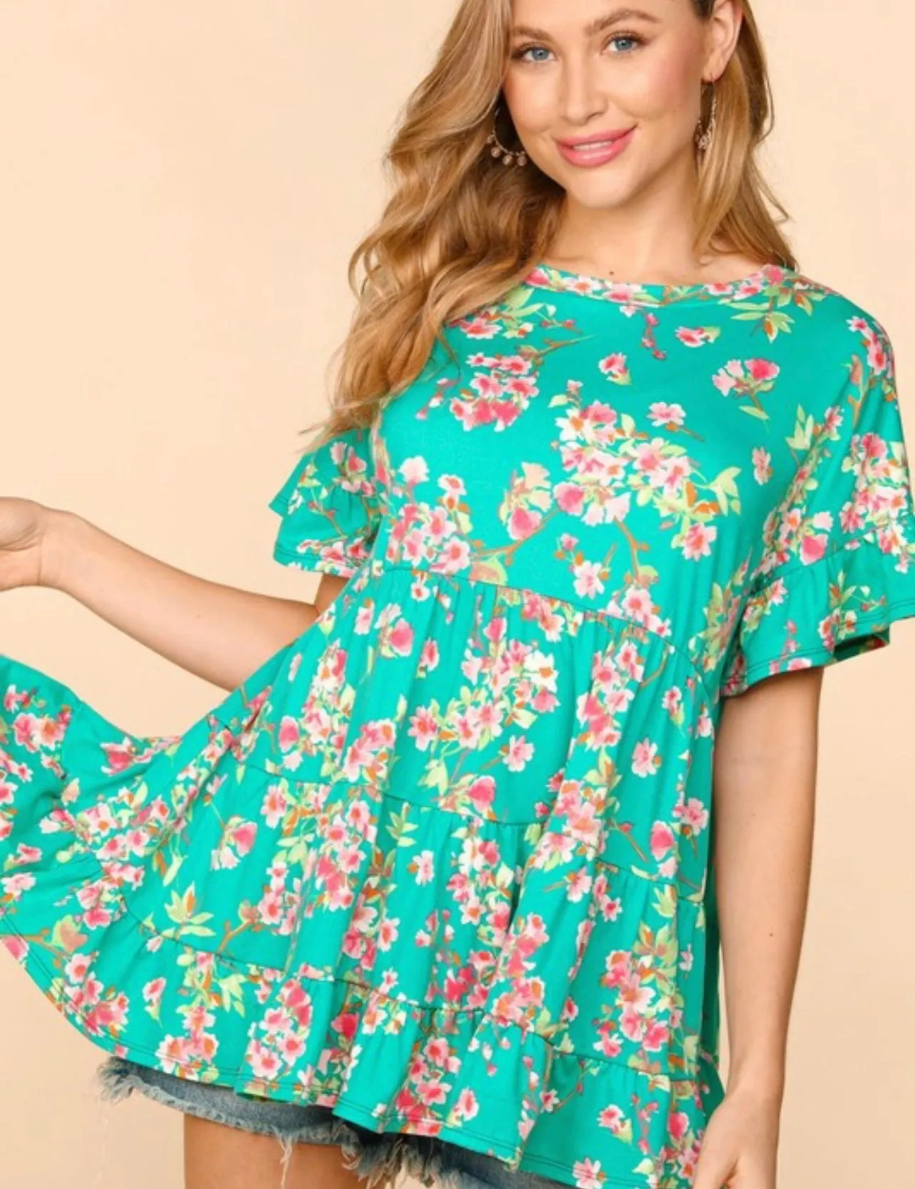 Ivy ~ Emerald Green or Fuchsia Floral Babydoll Top