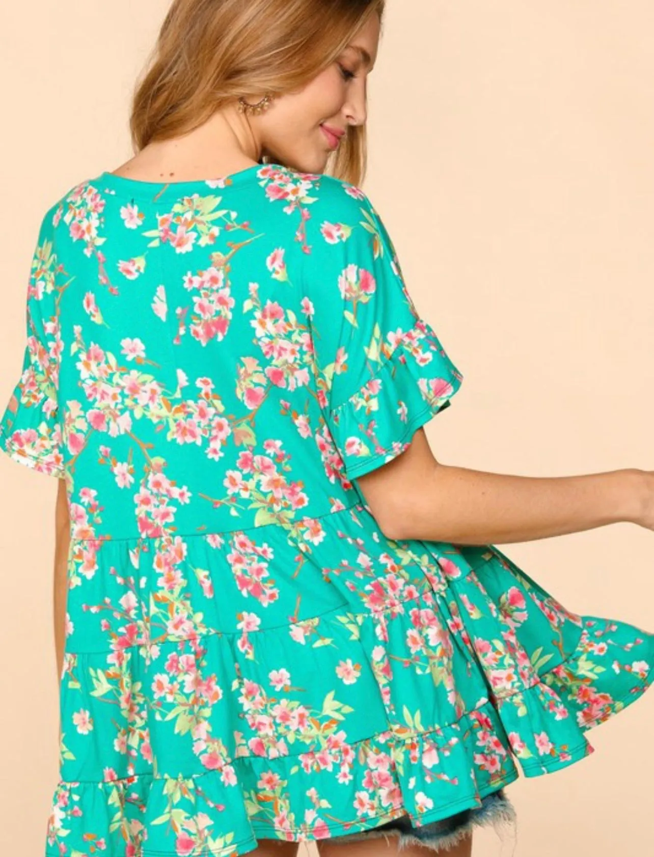 Ivy ~ Emerald Green or Fuchsia Floral Babydoll Top