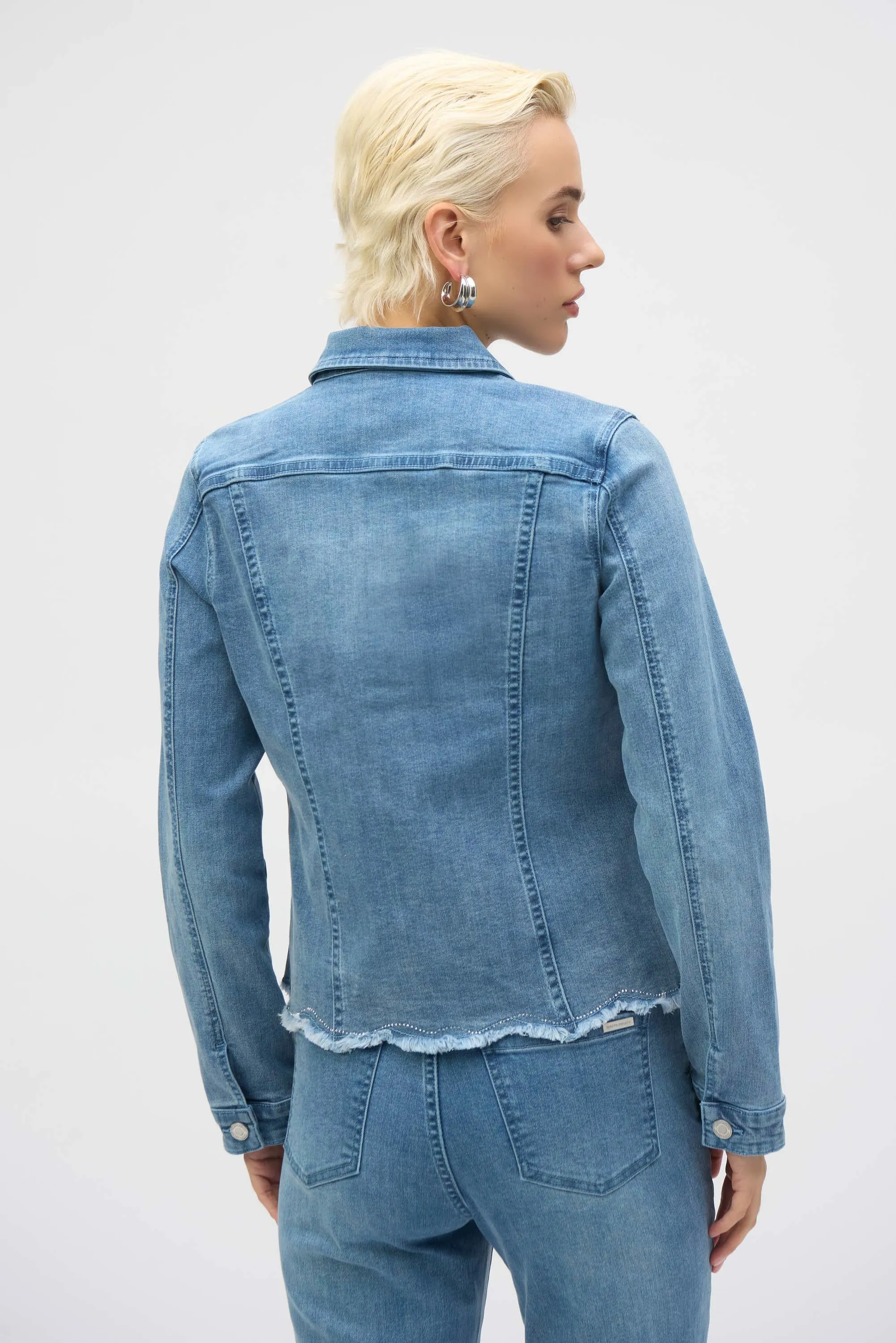 Joseph Ribkoff Denim Jacket with Embroidery  252911  Denim Medium Blue