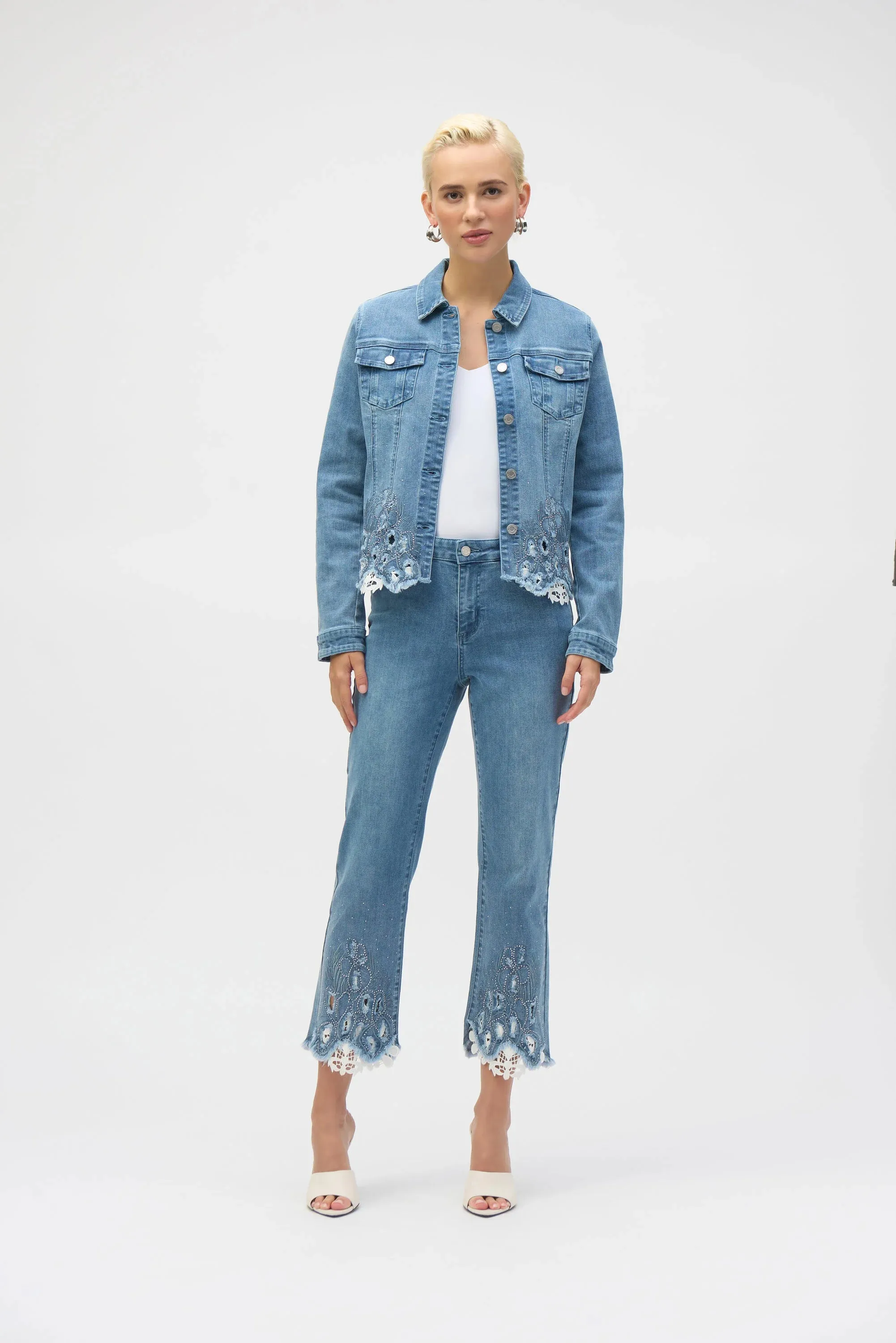 Joseph Ribkoff Denim Jacket with Embroidery  252911  Denim Medium Blue