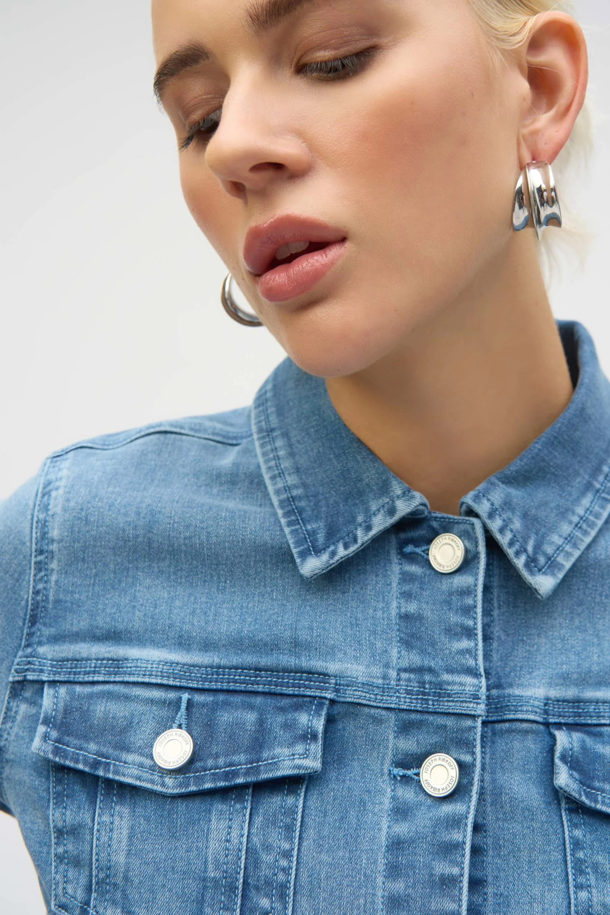 Joseph Ribkoff Denim Jacket with Embroidery  252911  Denim Medium Blue