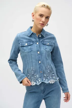 Joseph Ribkoff Denim Jacket with Embroidery  252911  Denim Medium Blue