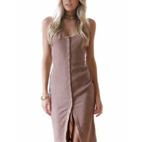 Knitting Slim Knee Length Pure Color Sleeveless Bodycon Dress