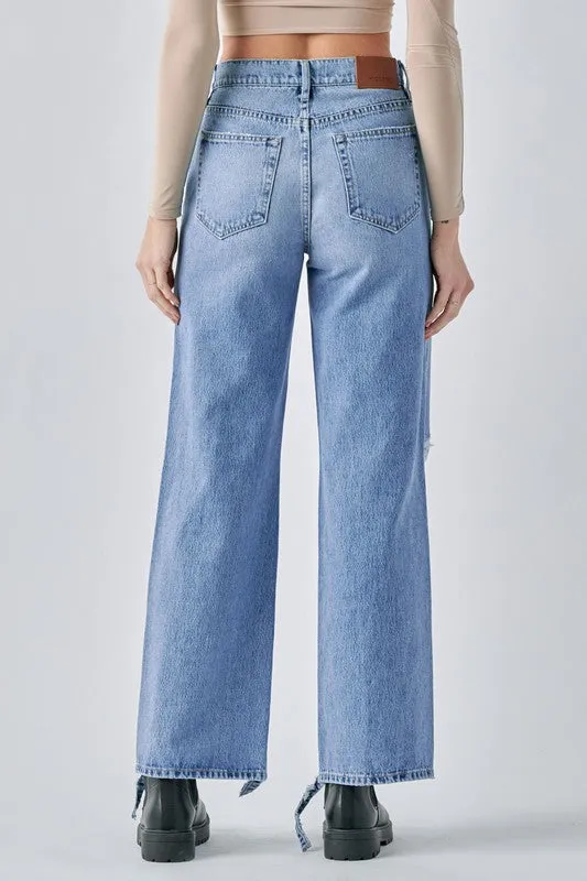 Light Wash Distressed Dad Jean