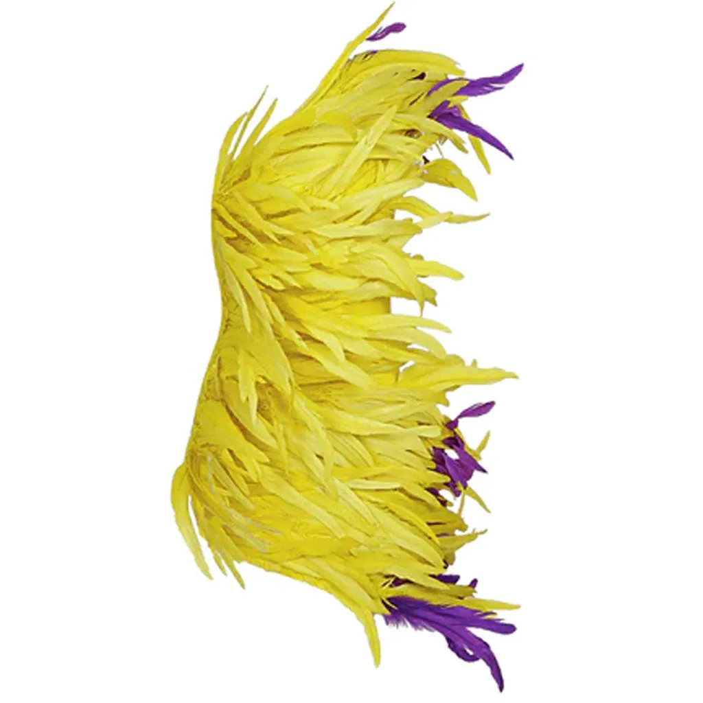 Luxury Feather Trim One Shoulder Bodycon Mini Dress - Yellow