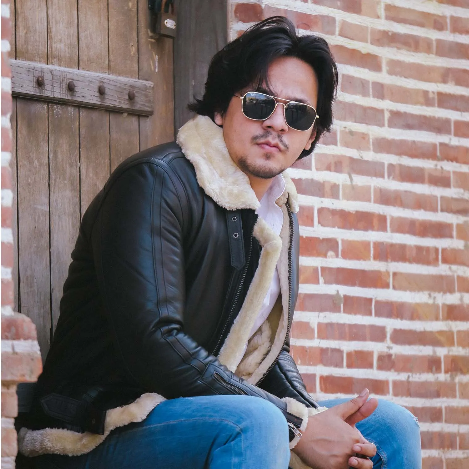 Men's B3 Bomber Shearling Black Leather Jacket 