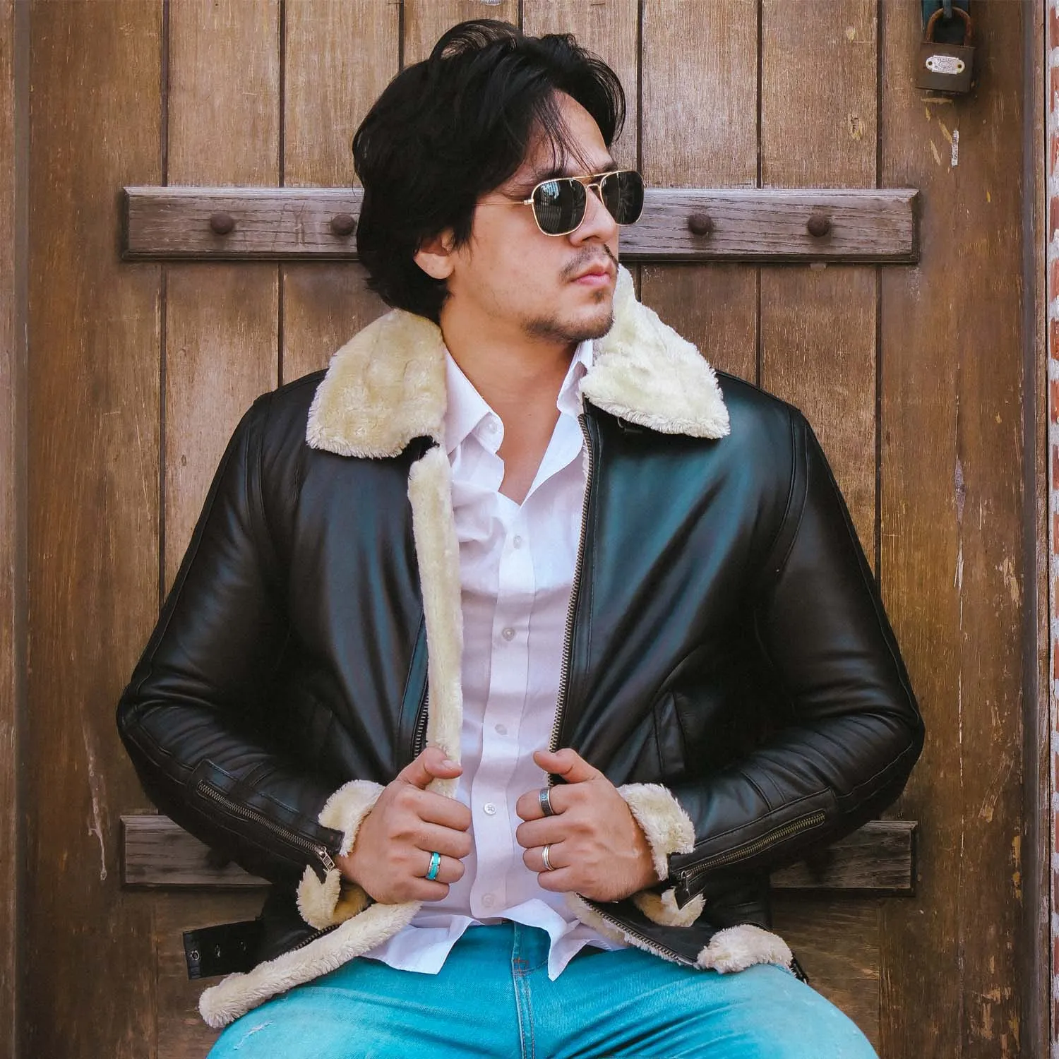 Men's B3 Bomber Shearling Black Leather Jacket 