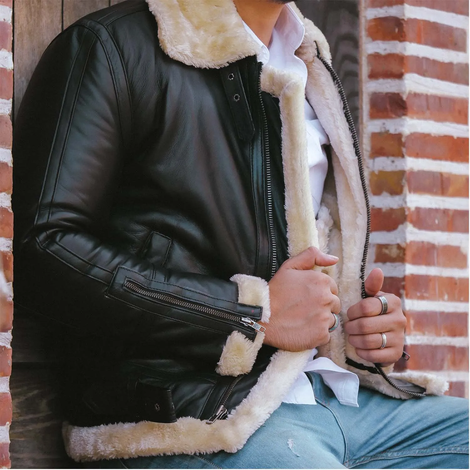 Men's B3 Bomber Shearling Black Leather Jacket 