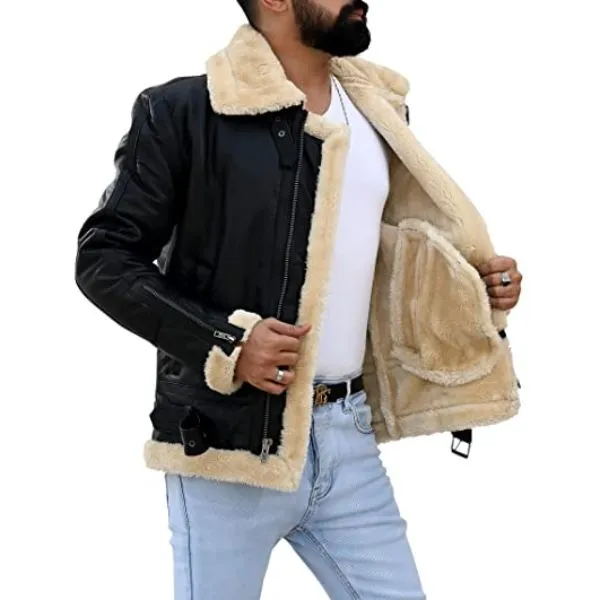 Men's B3 Bomber Shearling Black Leather Jacket 