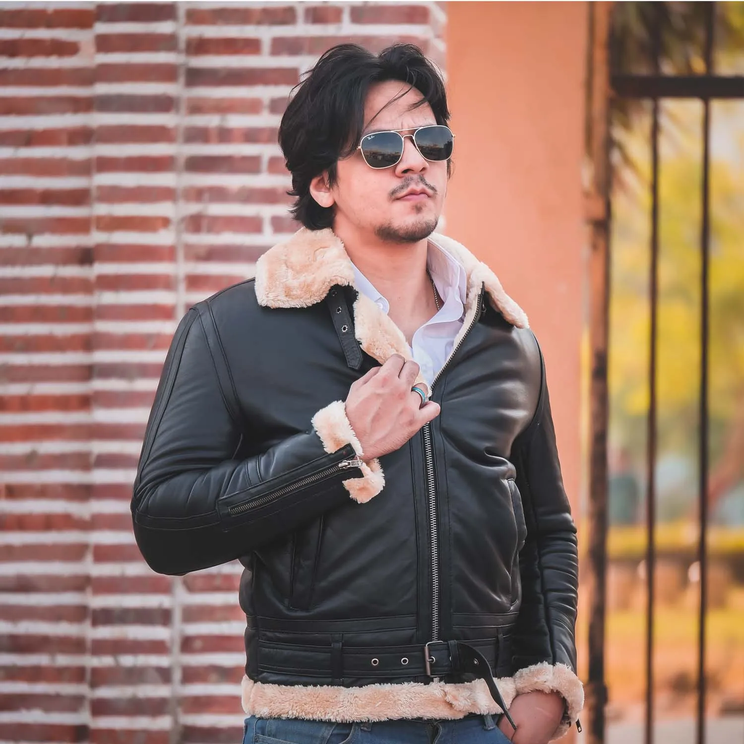 Men's B3 Bomber Shearling Black Leather Jacket 