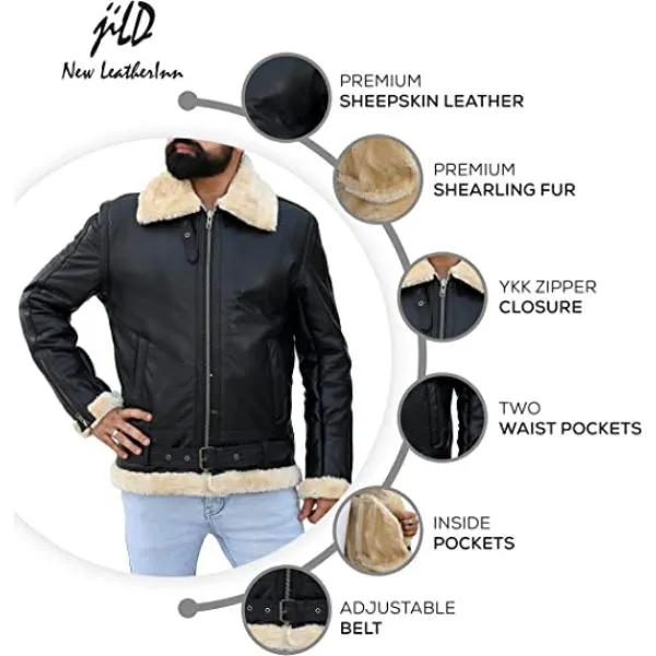 Men's B3 Bomber Shearling Black Leather Jacket 