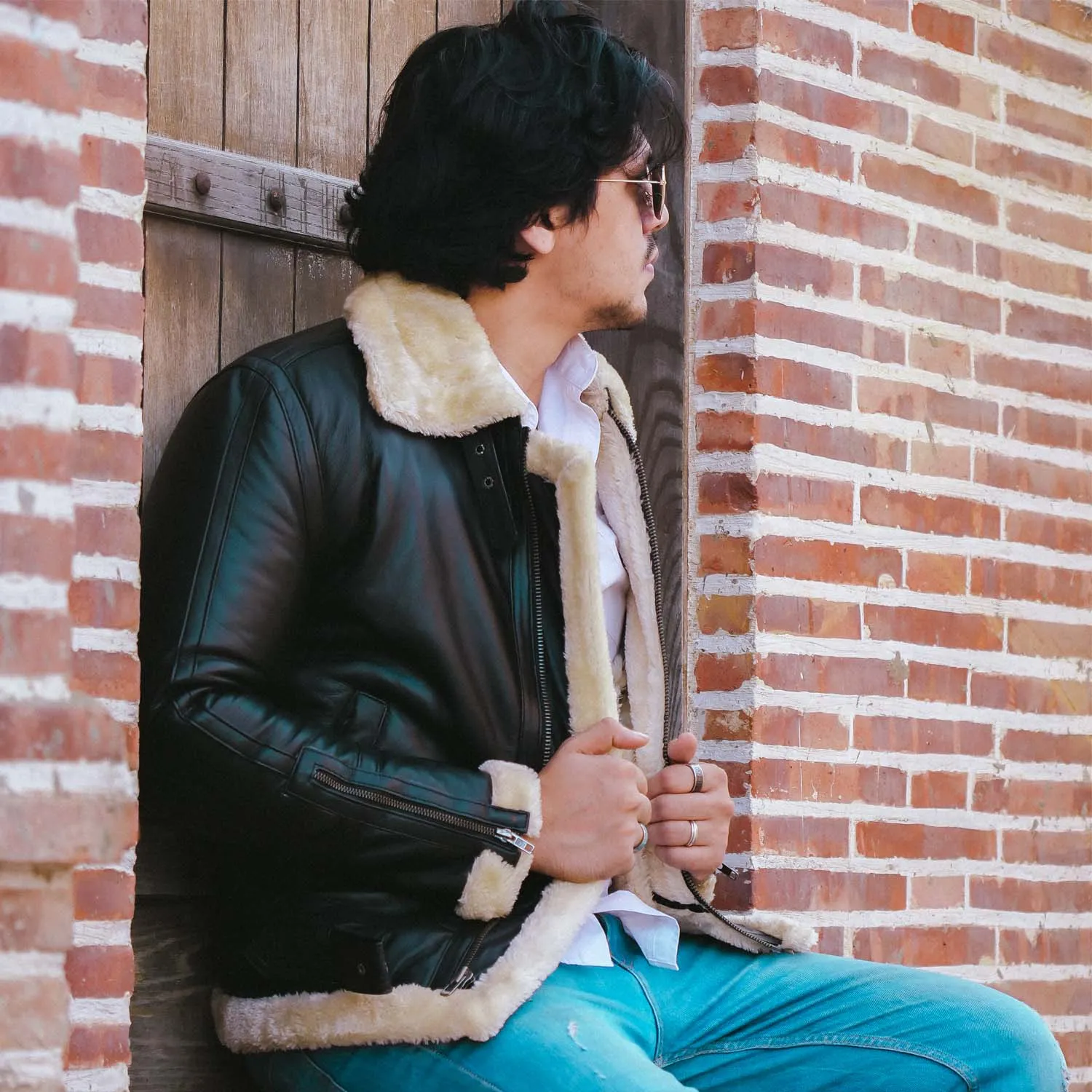 Men's B3 Bomber Shearling Black Leather Jacket 