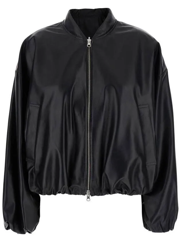 'Nova' Black Bomber Jacket With Front Zip Closure In Leather Woman