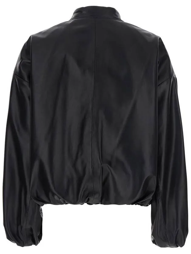 'Nova' Black Bomber Jacket With Front Zip Closure In Leather Woman