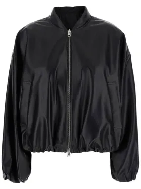 'Nova' Black Bomber Jacket With Front Zip Closure In Leather Woman