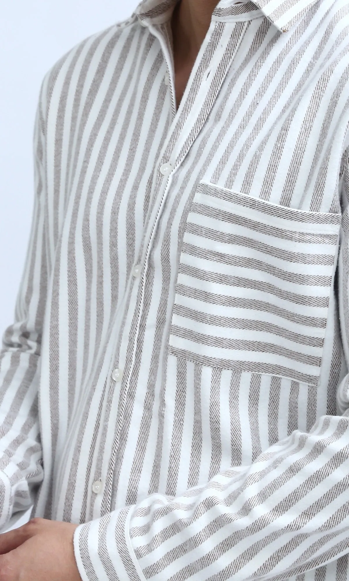O200511 - Classic Collar Full Buttoned Striped Shirt - Brown & White