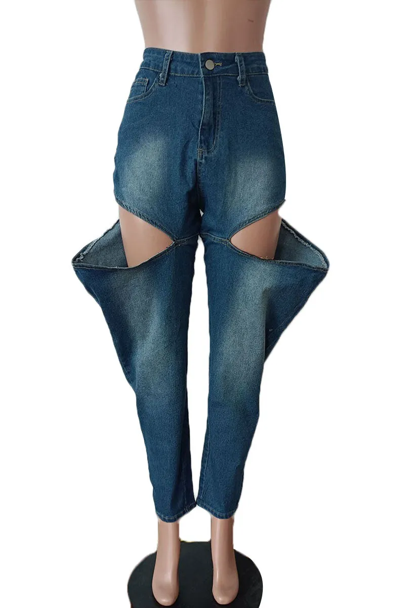 PH0173 Cutout Baggy Denim Jeans