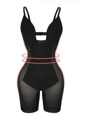 Plunging Front Low Back One Piece Shapewear - Mid Thigh