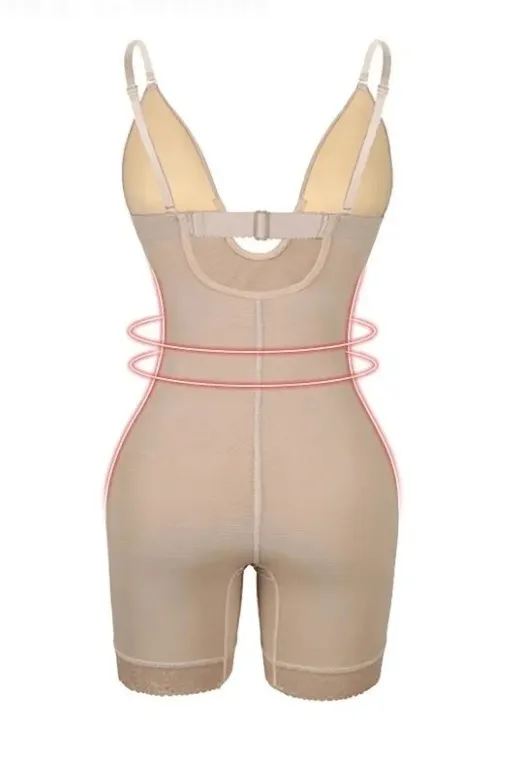 Plunging Front Low Back One Piece Shapewear - Mid Thigh