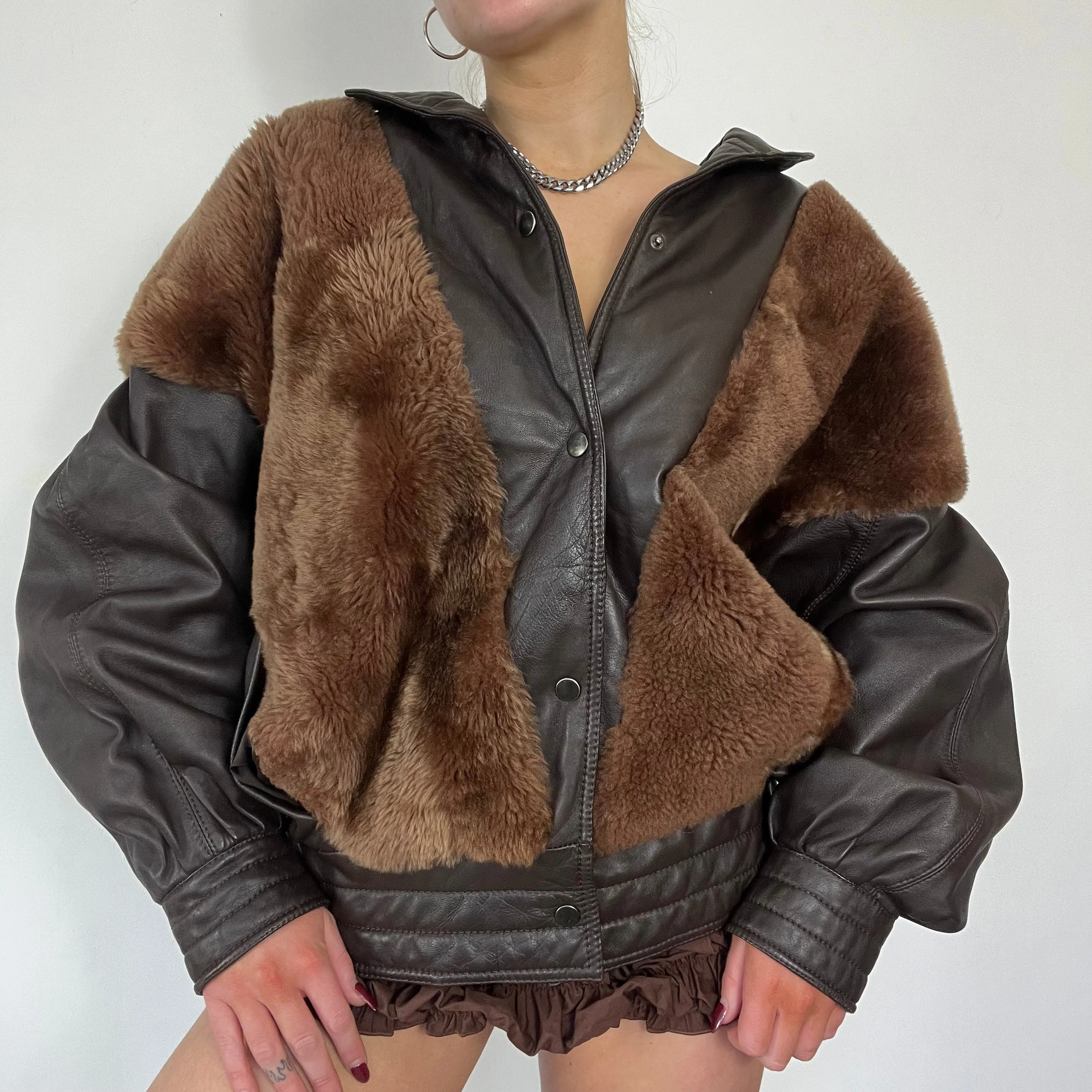 Real leather fur bomber jacket - Size L