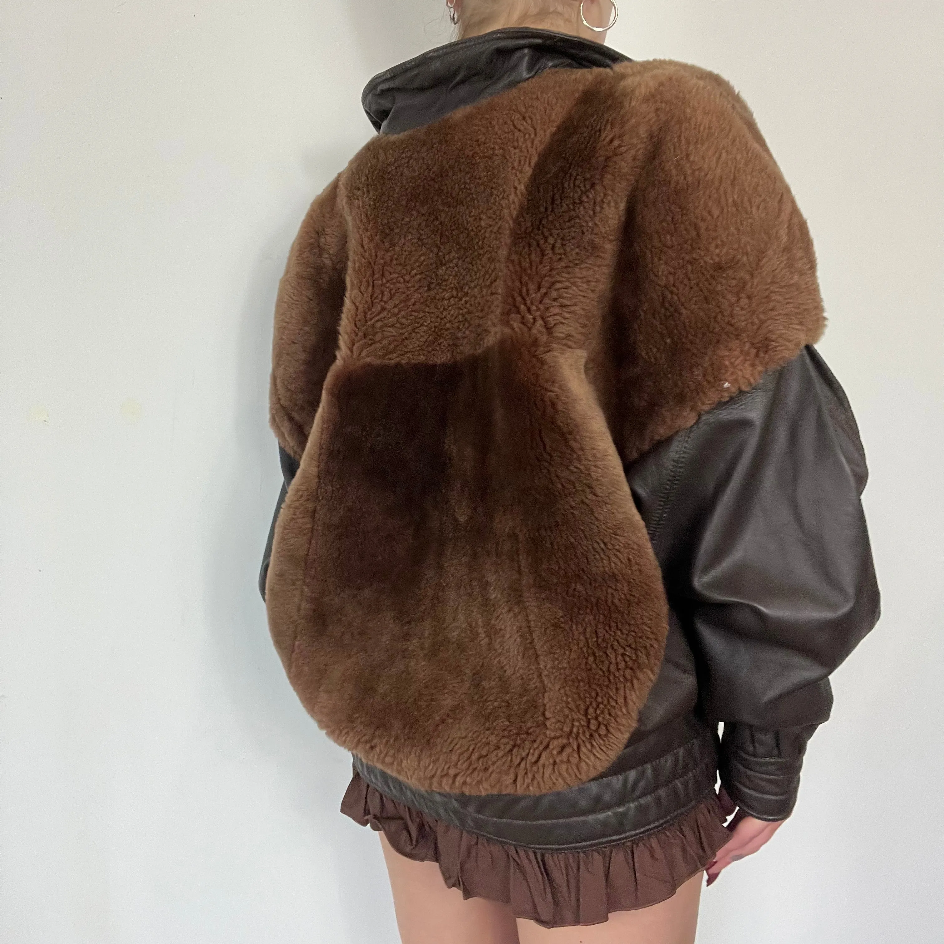 Real leather fur bomber jacket - Size L