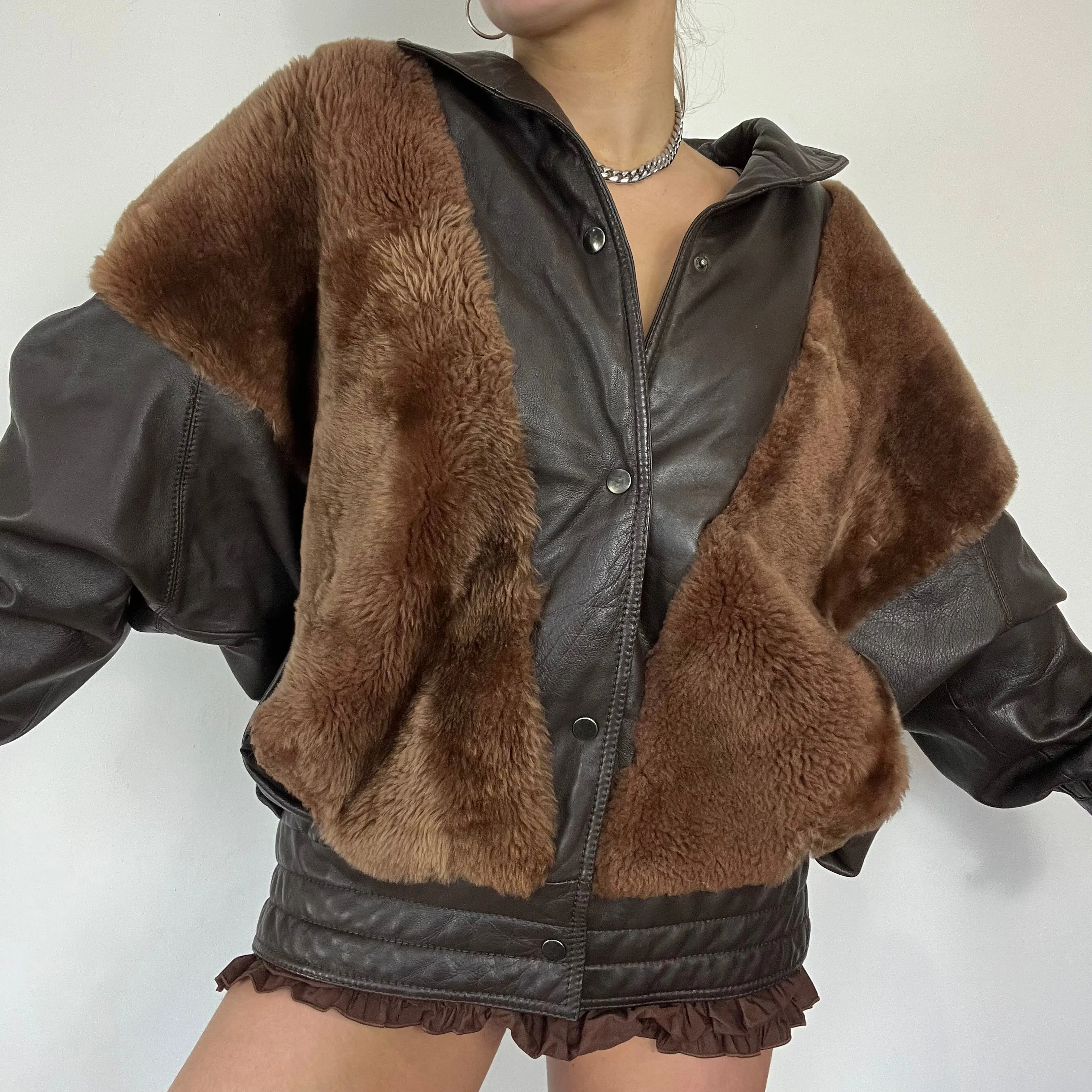 Real leather fur bomber jacket - Size L